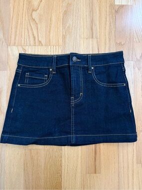 Dark Blue Denim Mini Skirt with Contrast Stitching